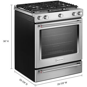 KitchenAid 30 in. 6.5 cu. ft. True European Convection Slide-In Gas Range with 5 Sealed Burners & Griddle - Stainless Steel, , hires