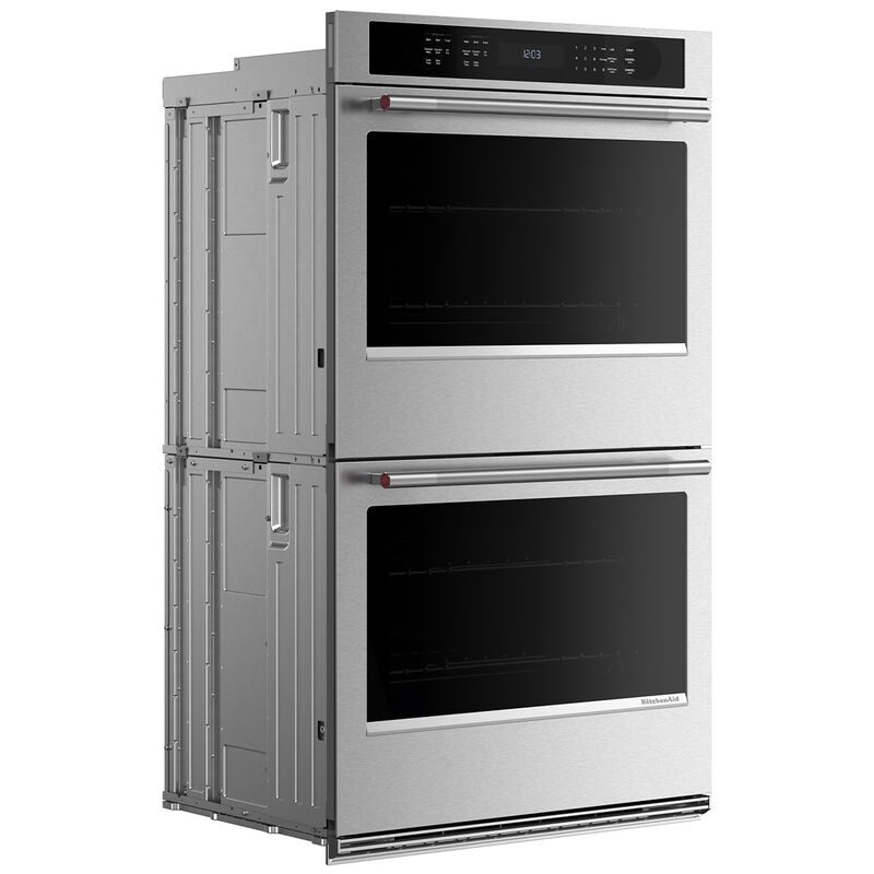 KitchenAid 30 in. 10.0 cu. ft. Top Control Electric Double Wall Oven with True European Convection - Stainless Steel with PrintShield Finish, , hires