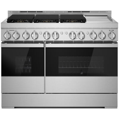 JennAir Noir Series 48 in. 4.1 cu. ft. Smart Convection Double Oven Freestanding Gas Range with 6 Sealed Burners & Griddle - Stainless Steel | JGRP548HM