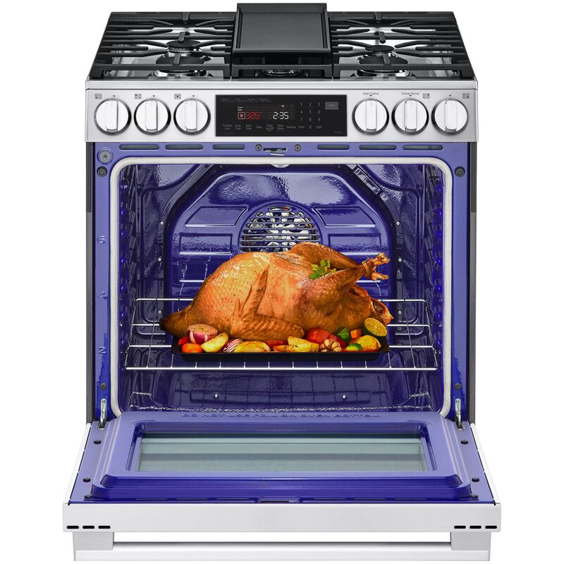 LG 30 in. 6.3 cu. ft. Smart Air Fry True European Convection Slide-In Gas Range with 5 Sealed Burners & Griddle - PrintProof Stainless Steel, , hires