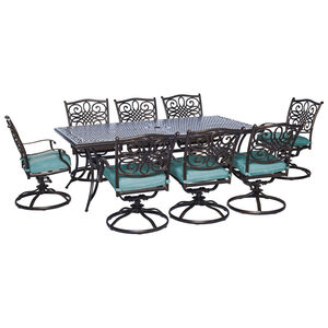 Hanover Traditions 9-Piece Dining Set with 8 Swivel Dining Chairs -Blue, , hires