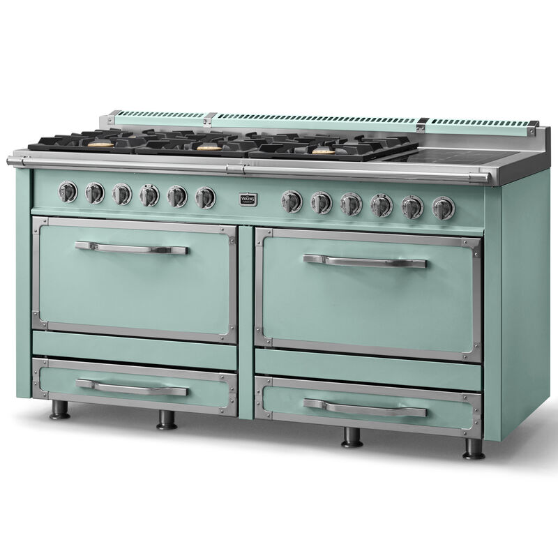 Viking Tuscany Series 66 in. 7.6 cu. ft. True European Convection Double Oven Dual Fuel Range with 8 Sealed Burners - Splash, , hires