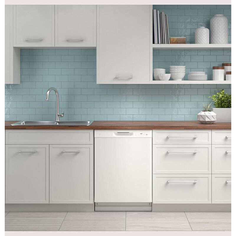GE 24 in. Front Control Flush-Mount Dishwasher with 59 dBa Sound Level, Dry Boost & Pocket Handle - White, White, hires