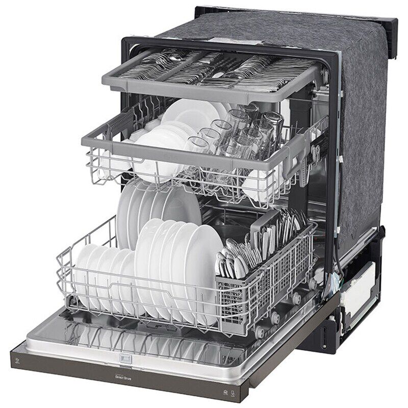 LG 24 in. Front Control Dishwasher with 48 dBa Sound Level, 3rd-Rack, Dynamic Dry & Pocket - Black Stainless, Black Stainless, hires