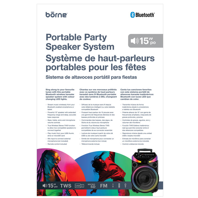 Borne Portable Party Speaker System - Black, , hires