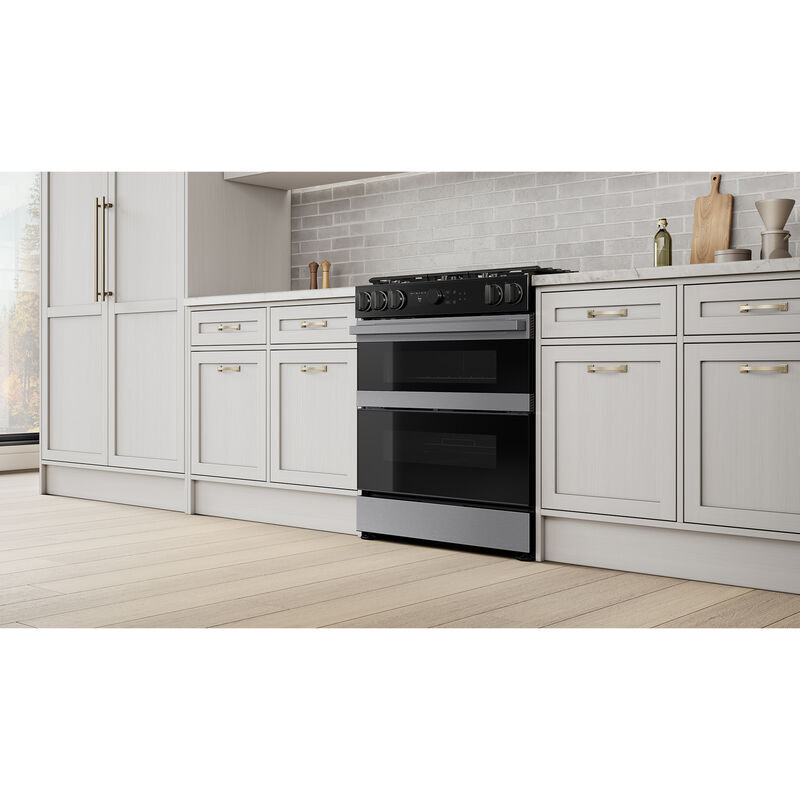 Samsung Bespoke 30 in. 6 cu. ft. Smart Air Fry True European Convection Double Oven Slide-In Gas Range with 5 Sealed Burners & Griddle - Stainless Steel, , hires