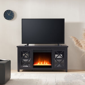 Hudson & Canal Colton TV Stand with Crystal Fireplace Insert - Black, , hires