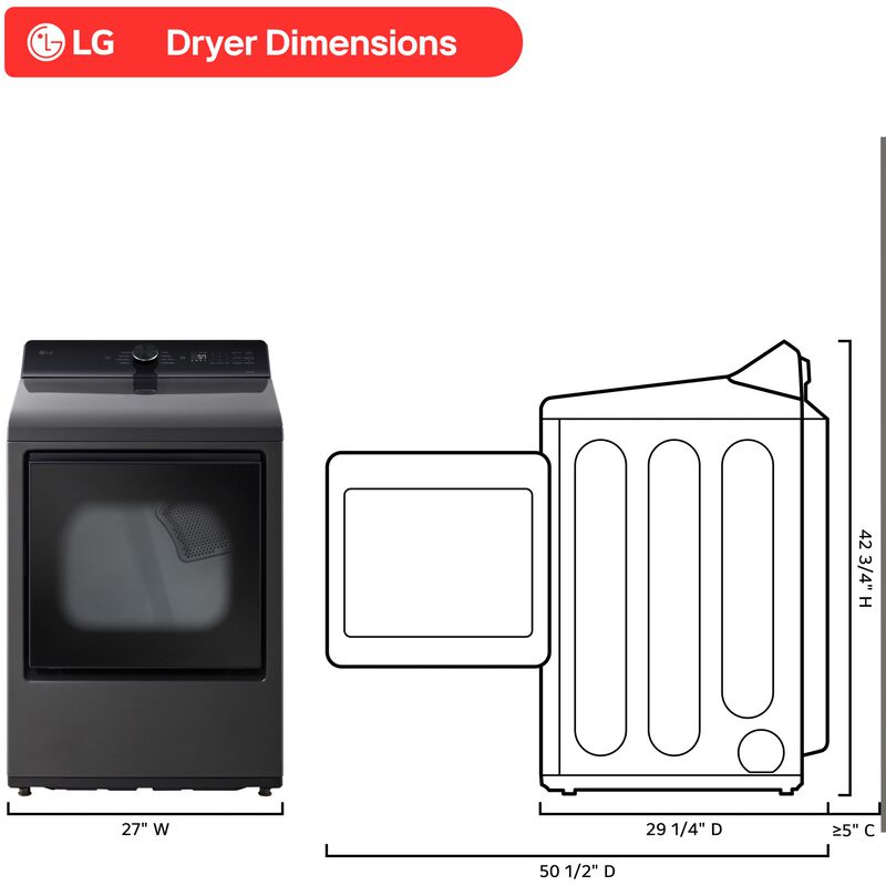 LG 27 in. 7.3 cu. ft. Smart Gas Dryer with AI Sensor Dry - Platinum Black, Platinum Black, hires