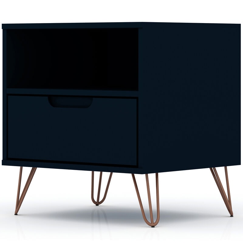 Manhattan Comfort Rockefeller Mid-Century Modern 1-Drawer Nightstand Tatiana Midnight Blue, Midnight Blue, hires