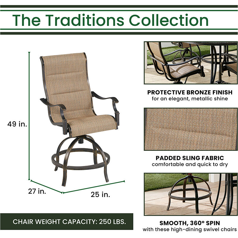 Hanover Traditions 5 Piece High Dining, High Weight Capacity Outdoor Dining Chairs