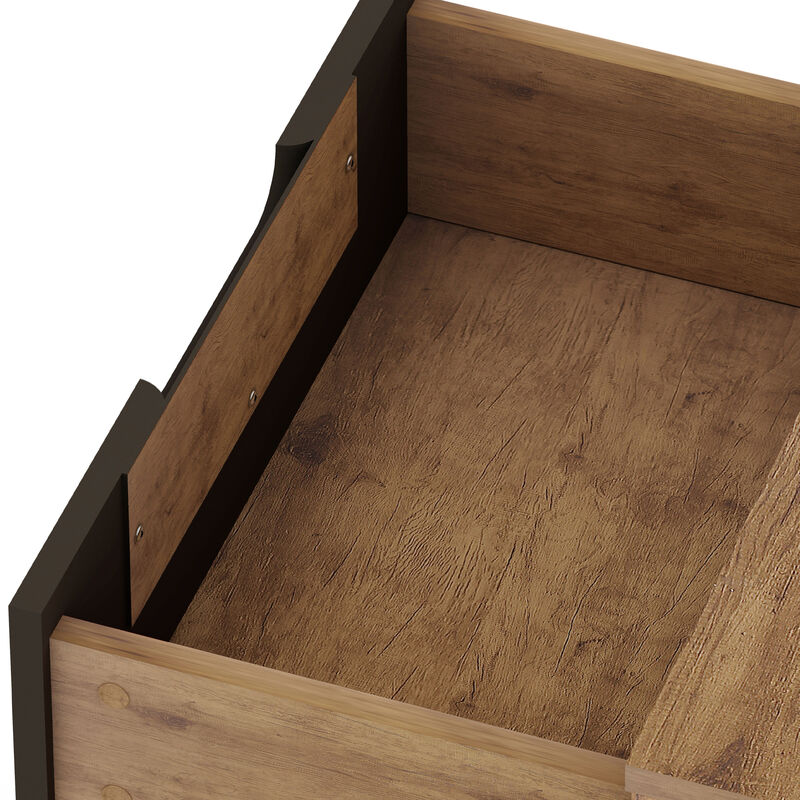 Manhattan Comfort Rockefeller Mid-Century Modern 2-Drawer Nightstand - Textured Gray, Gray, hires