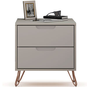 Manhattan Comfort Rockefeller Mid-Century Modern 2-Drawer Nightstand Off White, White, hires