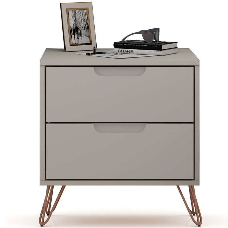 Manhattan Comfort Rockefeller Mid-Century Modern 2-Drawer Nightstand Off White, White, hires