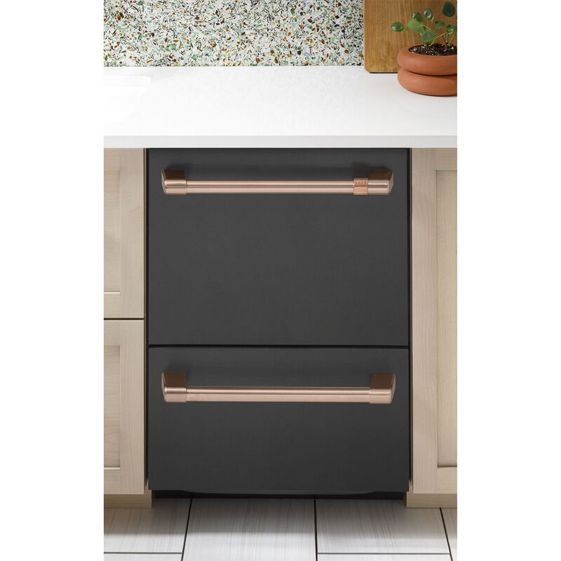 Cafe 24 in. Built-In Double Drawer Dishwasher with Top Control, 49 dBA  Sound Level, 14 Place Settings, 6 Wash Cycles & Sanitize Cycle - Matte Black