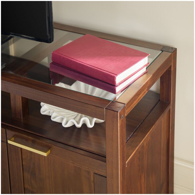 Walker Edison Isla Modern TV Stand with Glass Top - Walnut, , hires