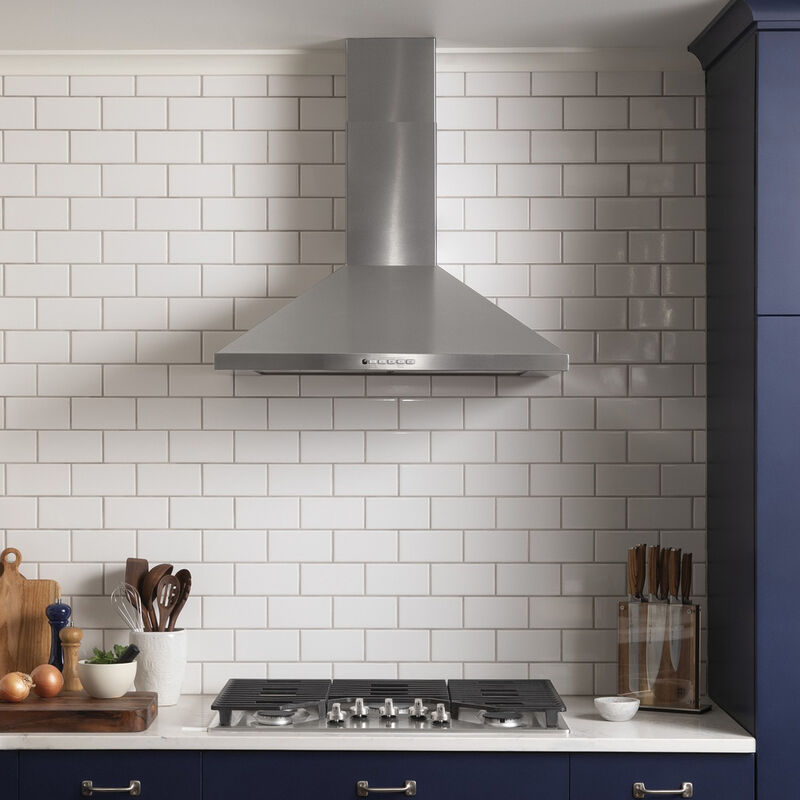 GE 30 in. Chimney Style Range Hood with 4 Speed Settings, 350 CFM & 2 Halogen Light - Stainless Steel, , hires