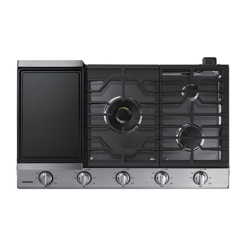 Samsung 36 in. 5-Burner Smart Natural Gas Cooktop with Bluetooth, Griddle, Simmer Burner & Power Burner - Stainless Steel, Stainless Steel, hires
