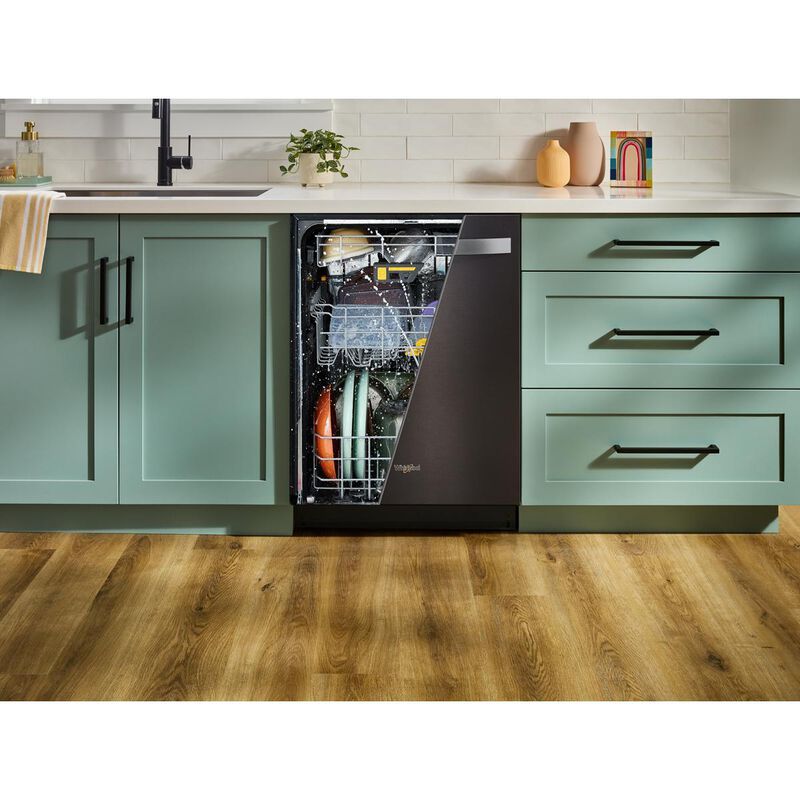 Whirlpool 24 in. Top Control Dishwasher with 47 dBA Sound Level, 3rd Rack & Auto Open Air Dry - Fingerprint Resistant Black Stainless, , hires