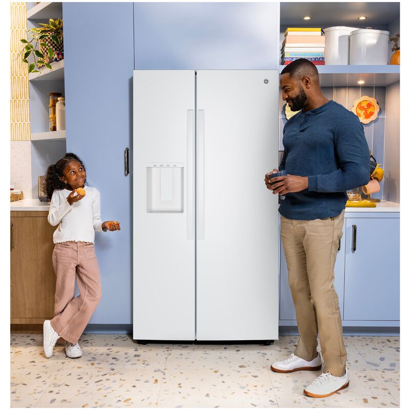 GE 36 in. 23.6 cu. ft. Counter Depth Side-by-Side Refrigerator with Ice & Water Dispenser - White, , hires
