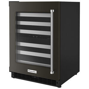 KitchenAid 24 in. Undercounter Wine Cooler with Metal Front Racks, Dual Zones & 46 Bottle Capacity Left Hinged - Black, Black, hires