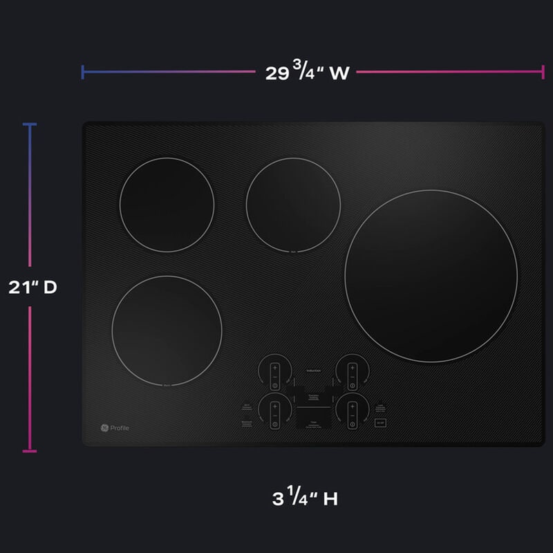 GE Profile 30 in. 4-Burner Smart Induction Cooktop with Simmer Burner & Power Burner - Black, , hires