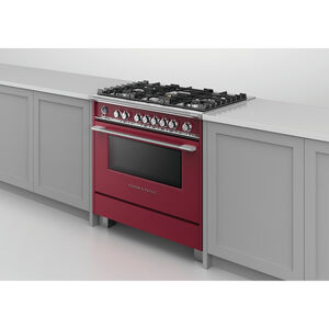 Fisher & Paykel Series 9 Classic 36 in. 4.9 cu. ft. True European Convection Dual Fuel Range with 5 Sealed Burners - Red, , hires