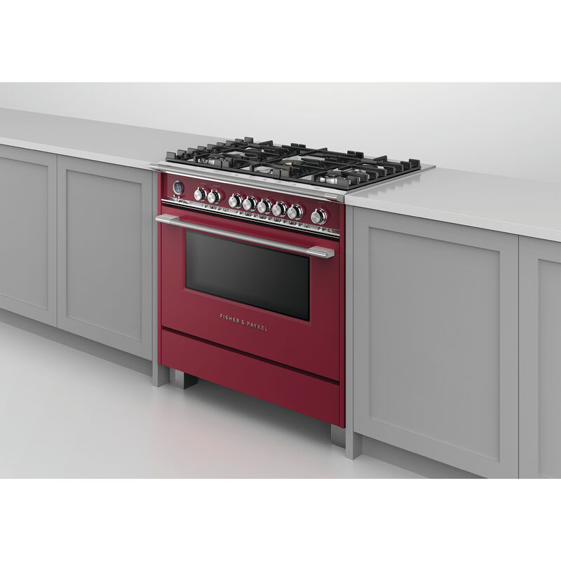 Fisher & Paykel Series 9 Classic 36 in. 4.9 cu. ft. True European Convection Dual Fuel Range with 5 Sealed Burners - Red, , hires