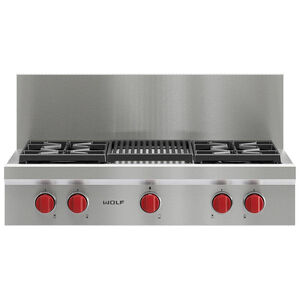 Wolf 36 in. Natural Gas Cooktop with 4 Sealed Burners & Grill - Stainless Steel, , hires