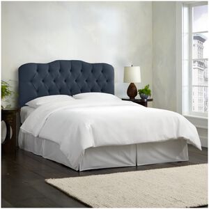 Skyline Furniture Tufted Linen Fabric Upholstered Queen Size Headboard - Navy, Navy, hires
