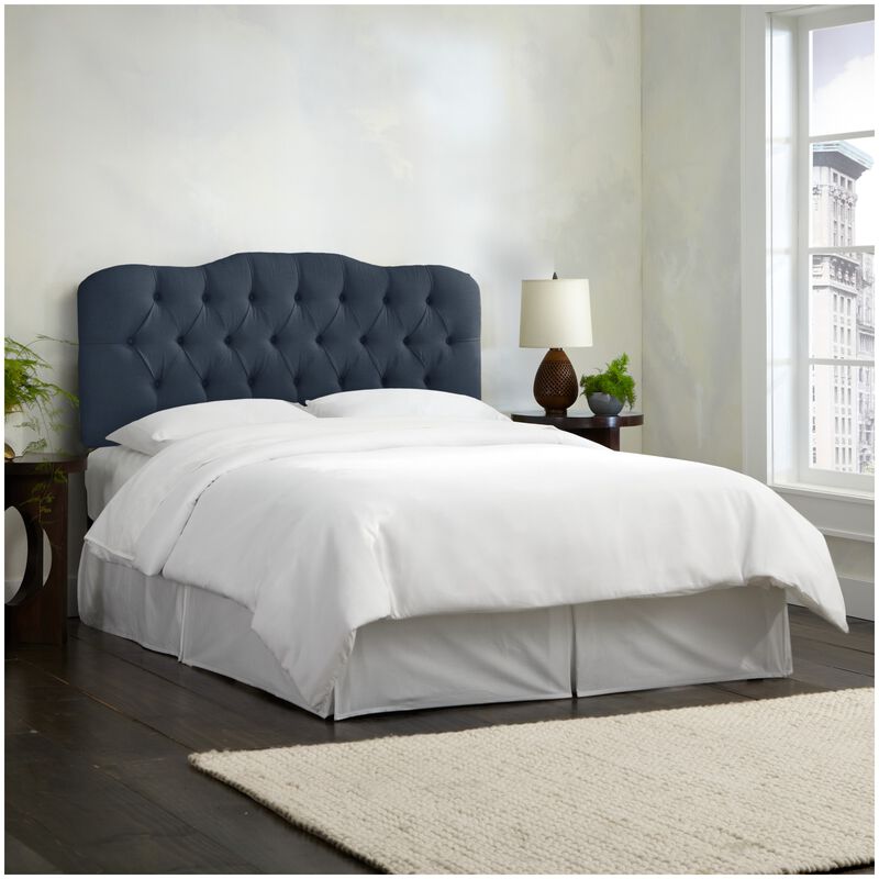 Skyline Furniture Tufted Linen Fabric Upholstered Queen Size Headboard - Navy, Navy, hires