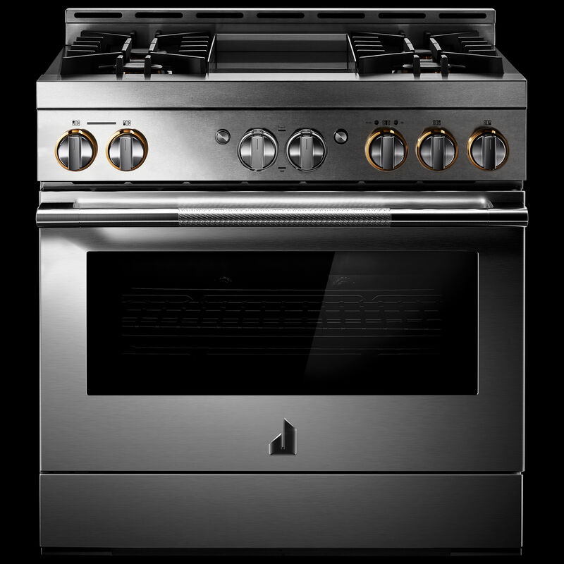 JennAir Rise Series 36 in. 5.1 cu. ft. Smart True European Convection Gas Range with 4 Sealed Burners & Griddle - Stainless Steel, , hires