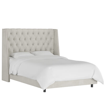 Skyline King Nail Button Tufted Wingback Bed in Velvet - Light Grey | 123NBBEDPWVG