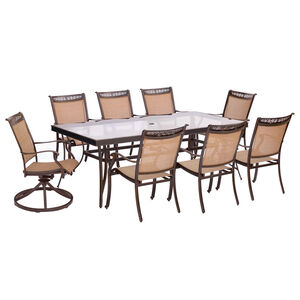 Hanover Fontana 9-Piece Glass Top Dining Set with Six Sling Chairs and Two Swivel Chairs, , hires