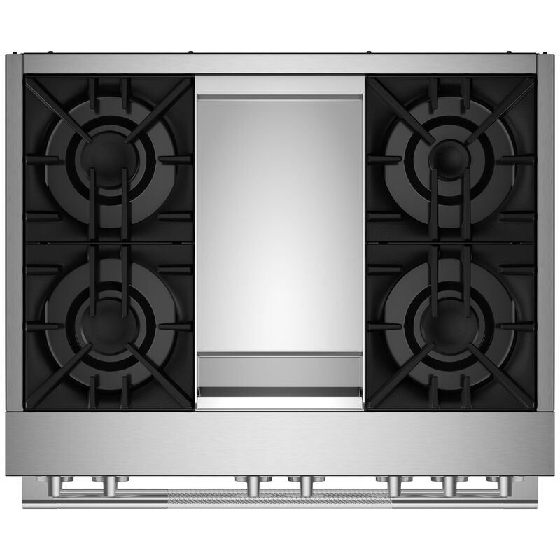 JennAir Rise Series 36 in. 5.1 cu. ft. Smart Convection Oven Freestanding Dual Fuel Range with 4 Sealed Burners & Griddle - Stainless Steel, , hires