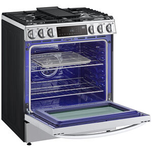 LG InstaView 30 in. 6.3 cu. ft. Smart Air Fry True European Convection Slide-In Dual Fuel Range with 5 Sealed Burners & Griddle - PrintProof Stainless Steel, PrintProof Stainless Steel, hires