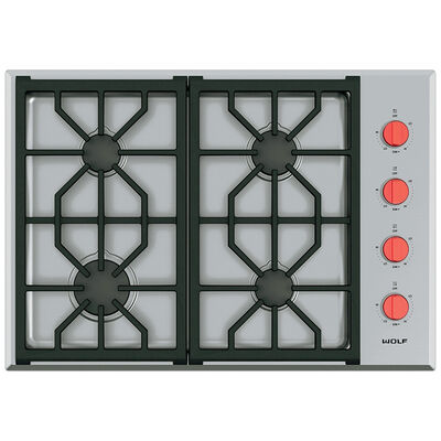 Wolf Professional Series 30 in. 4-Burner Natural Gas Cooktop with Simmer Burner & Power Burner- Stainless Steel | CG304PS