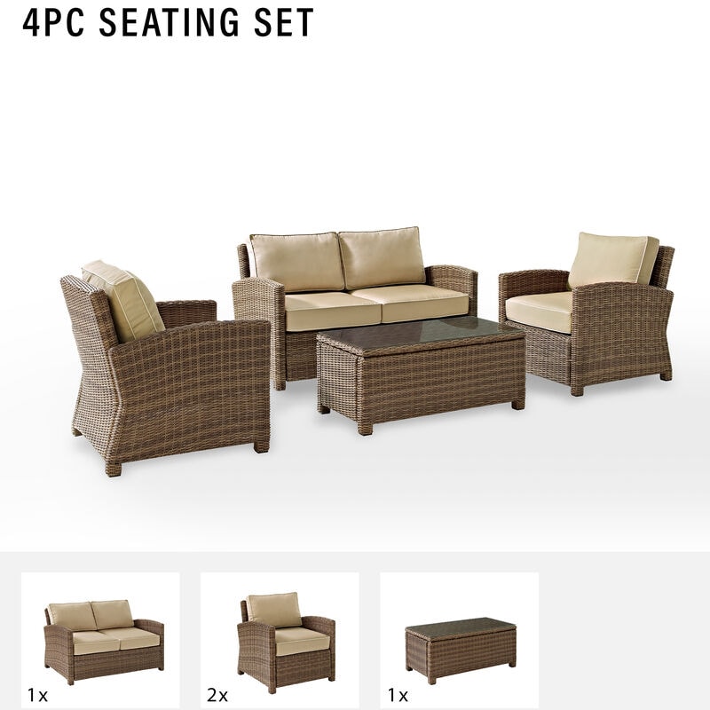 Crosley Bradenton 4-Piece Outdoor Loveseat Patio Furniture Set - Sand, , hires