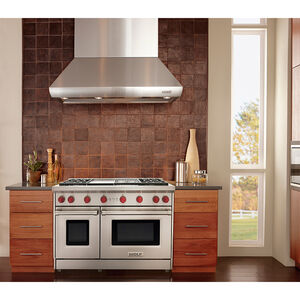 Wolf 54 in. Chimney Style Range Hood, Ducted Venting & 3 Halogen Lights - Stainless Steel, , hires