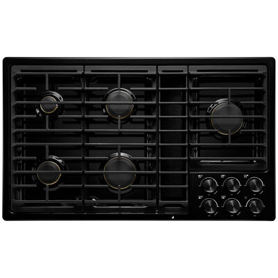 JennAir 36 in. 5-Burner Natural Gas Cooktop with Downdraft, Simmer Burner & Power Burner - Black | JGD3536GB