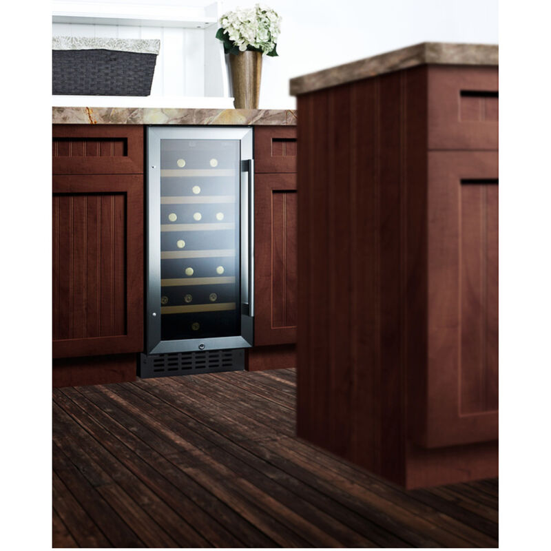 Summit 15 in. Undercounter Wine Cooler with Wood Racks, Single Temperature Zone & 33 Bottle Capacity - Stainless Steel, , hires