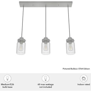 Hunter Devon Park 4.5 in. 3-Light Linear Cluster Ceiling Light with Clear Glass - Brushed Nickel, , hires
