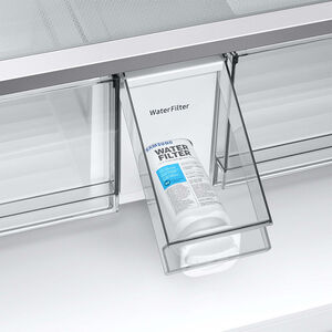 Samsung Bespoke 36 in. 28.8 cu. ft. Smart 4-Door French Door Refrigerator with Beverage Center & Internal Water Dispenser - Morning Blue / White Glass, Morning Blue, hires