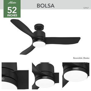 Hunter 52 in. Bolsa Damp Rated Ceiling Fan with LED Light Kit & Handheld Remote - Matte Black, Matte Black, hires