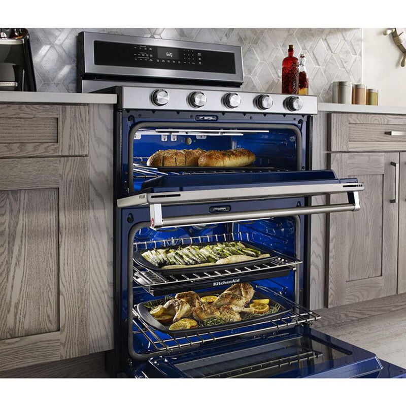 KitchenAid 30 in. 4.1 cu. ft. Smart True European Convection Dual Fuel Range with 4 Sealed Burners - Stainless Steel, , hires
