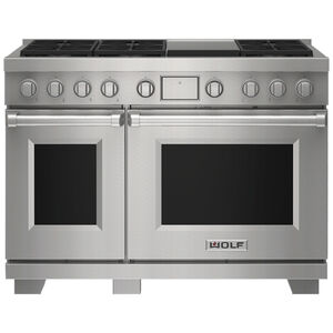Wolf 48 in. 7.8 cu. ft. Smart Convection Double Oven Freestanding Dual Fuel Range with 6 Sealed Burners & Griddle - Stainless Steel, , hires