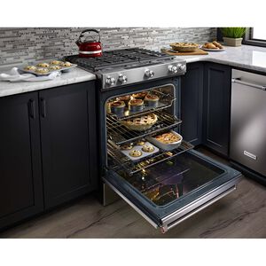 KitchenAid 30 in. 6.5 cu. ft. True European Convection Slide-In Gas Range with 5 Sealed Burners & Griddle - Stainless Steel, , hires