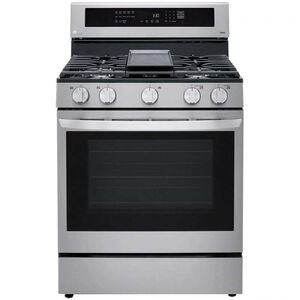 LG InstaView 30 in. 5.8 cu. ft. Smart Air Fry True European Convection Gas Range with 5 Sealed Burners & Griddle - Stainless Steel, Stainless Steel, hires