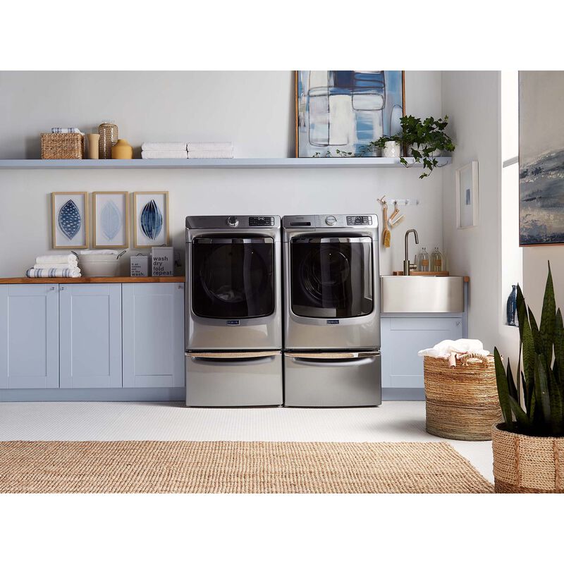 Maytag 27 in. 5.0 cu. ft. Smart Stackable Front Load Washer with Extra Power, 24-Hr Fresh Hold Option, Sanitize & Steam Wash Cycle - Metallic Slate, Metallic Slate, hires