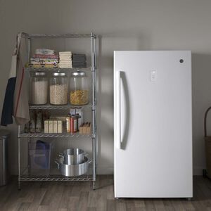GE 33 in. 17.3 cu. ft. Garage-Ready Upright Freezer with Adjustable Shelves - White, , hires