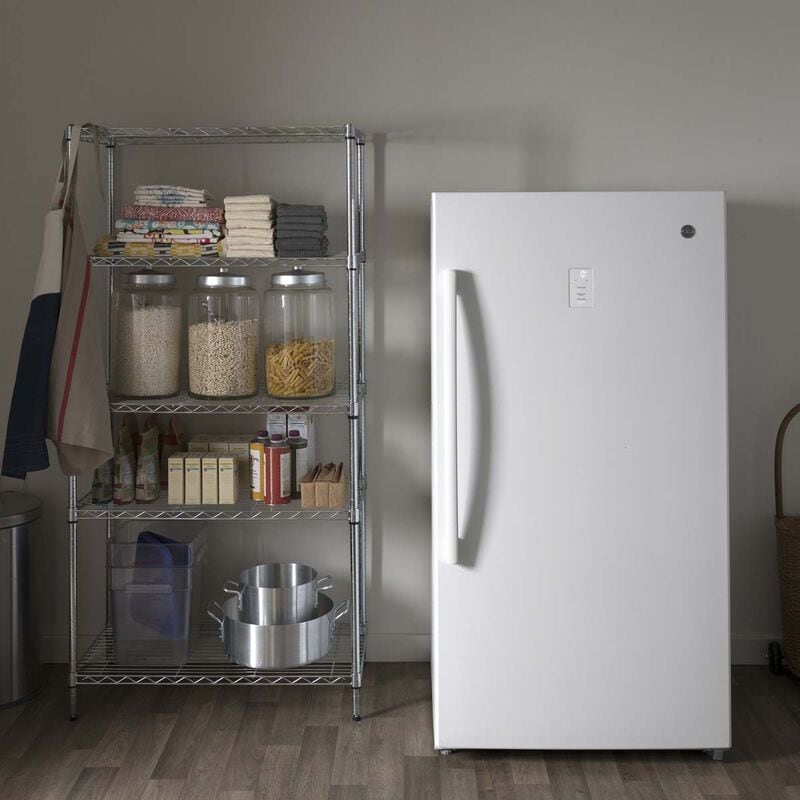 GE 33 in. 17.3 cu. ft. Garage-Ready Upright Freezer with Adjustable Shelves - White, , hires